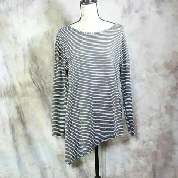 LuluLemon black/white stripe high/low hem jersey knit long sleeve tunic top - Picture 1 of 6